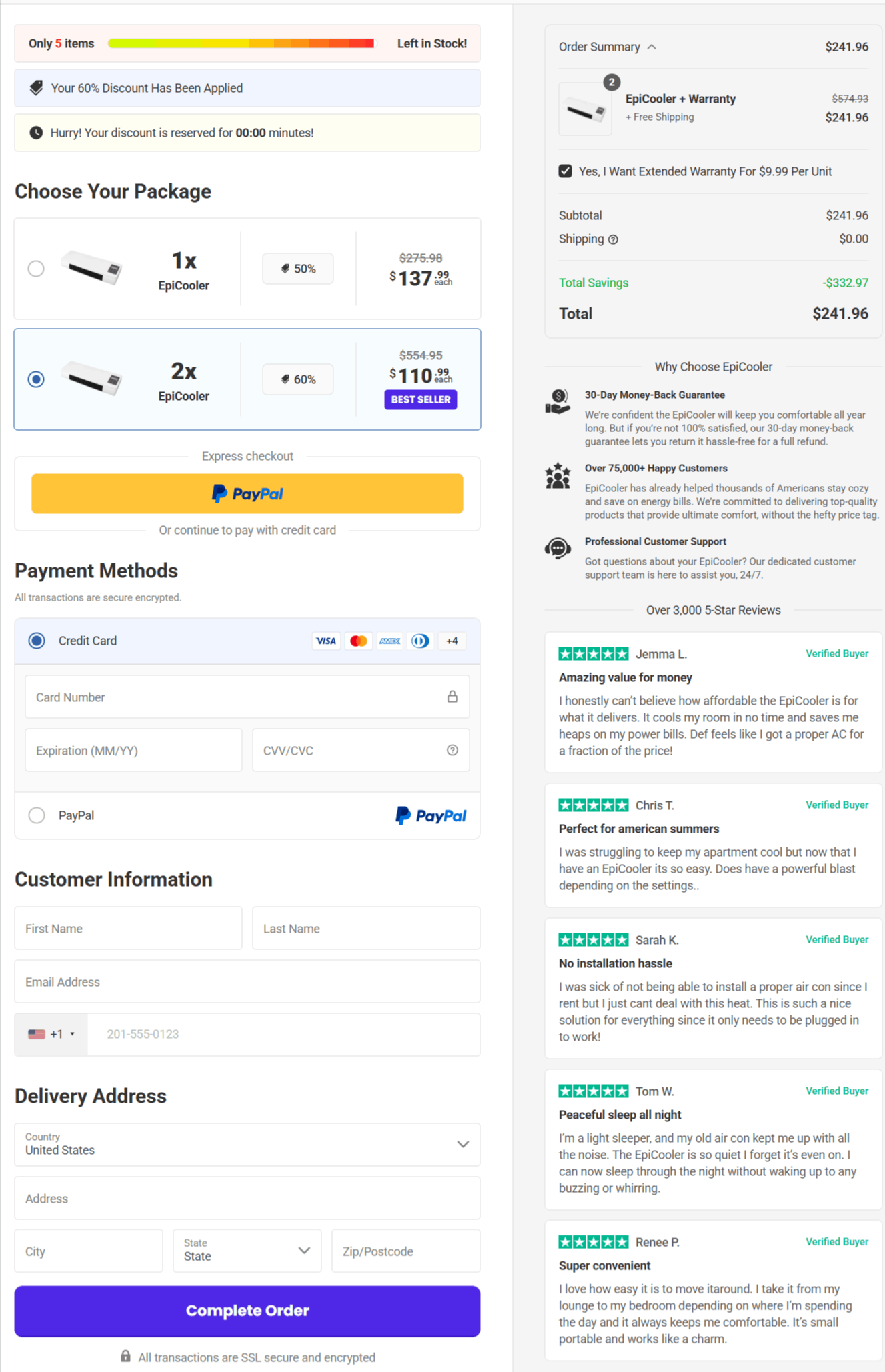 EpiCooler Portable AC Secure Checkout Page